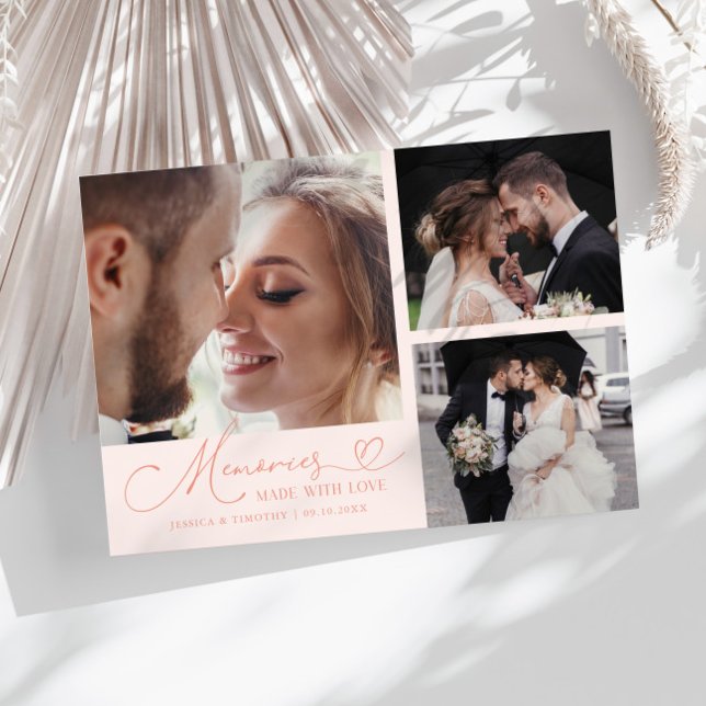 Cartão De Agradecimento Memories Made With Love Wedding Peach Multi Photo (Criador carregado)