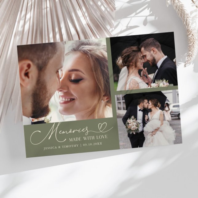 Cartão De Agradecimento Memories Made With Love Wedding Sage Green Photo (Criador carregado)