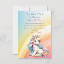 Cartão De Agradecimento Menina Aniversário Momento Mágico Unicórnio Arco-í