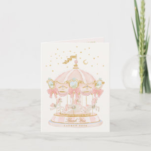 Cartão De Agradecimento Menina Carrossel Princesa Estrelas Arco Rosa Anive