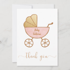 Cartão De Agradecimento Menina Chá retrô-Carruagem, cor-de-rosa, mínimo Do
