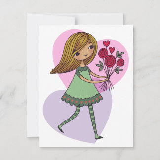 Cartão De Agradecimento Menina Com Flores
