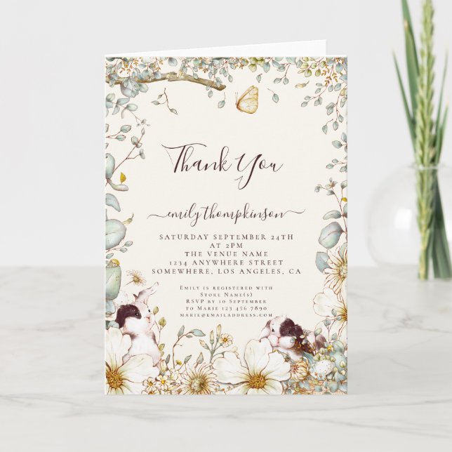 Cartão De Agradecimento Menina de Chá de fraldas MOPLAT Bunnies (Frente)