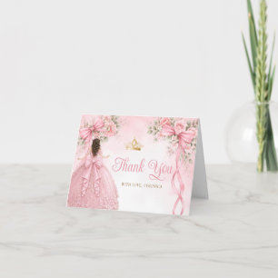 Cartão De Agradecimento Menina de Laço de Fita Rosa Coroa de Vestido de Qu