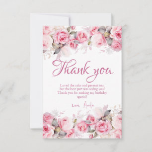 Cartão De Agradecimento Menina do Urso Teddy Boho Rosa Floral Aniversário 
