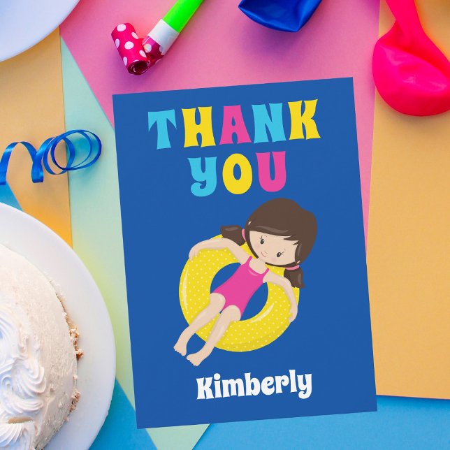 Cartão De Agradecimento Menina Festa de Aniversário na Piscina Customizada (Criador carregado)