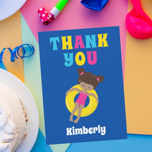 Cartão De Agradecimento Menina negra nadando Personalizado Piscina Fofo (Criador carregado)