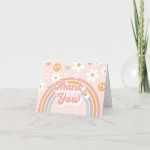 Cartão De Agradecimento Menina Retro Groovy Aniversário Arco-íris