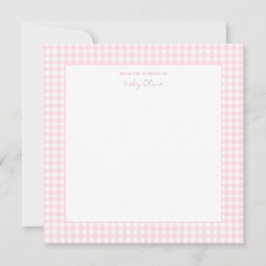 Cartão De Agradecimento Menina rosa-branca-branca-gingham-bico-quadrado