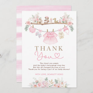 Cartão De Agradecimento Menina Roupa Rosa Chá de fraldas Floral Rosa