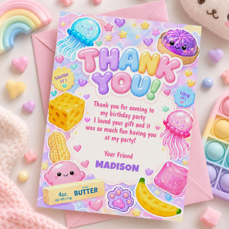 Cartão De Agradecimento Menina Squishy Fofa Kawaii Festa de Aniversário Co