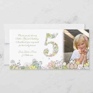 Cartão De Agradecimento Meninas 5 Birthday Neutral Blooms Obrigado Foto