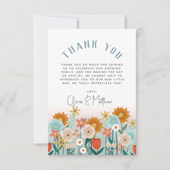 Cartão De Agradecimento Meninas Elegante Floral Obrigado Chá de fraldas (Frente)