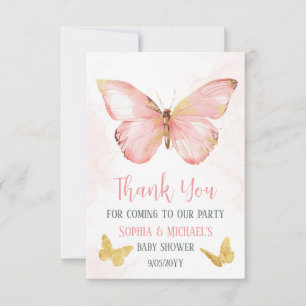 Cartão De Agradecimento Meninas Festa de Chá de fraldas de Borboleta Rosa 