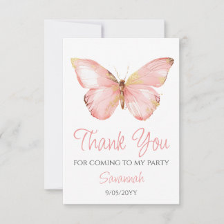 Cartão De Agradecimento Meninas Festa de primeiro aniversario de Borboleta
