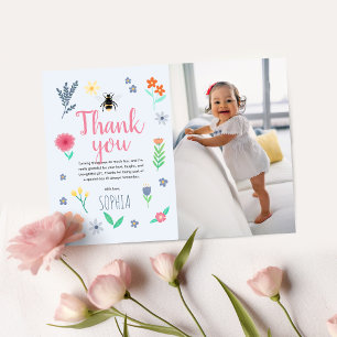 Cartão De Agradecimento Meninas Fofas Floral Abelha Crianças Aniversário F