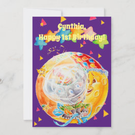 Cartão De Agradecimento Meninas Primeiro Aniversário Saudações Personaliza