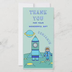 Cartão De Agradecimento Menino Astronauta Personalizado no Espaço Obrigado