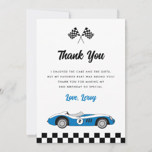 Cartão De Agradecimento Menino de carro de corrida vintage azul festa de 2