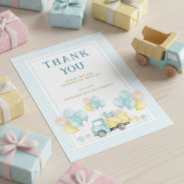Cartão De Agradecimento Menino de Primeiro Aniversário com Caminhão de Ent