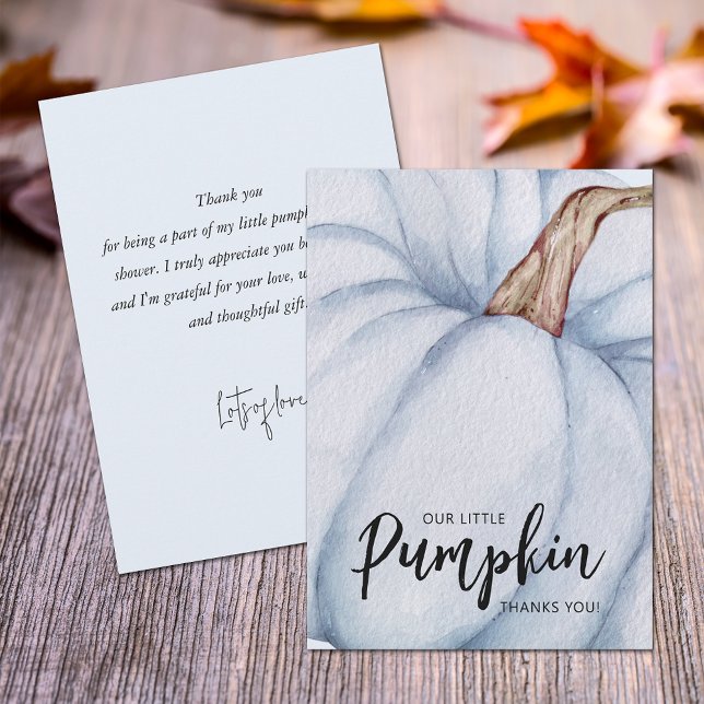 Cartão De Agradecimento Menino de Queda de Bombeiros Azuis (Blue pumpkin baby shower flat thank you cards feature your message on the back.)