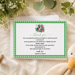 Cartão De Agradecimento Menino Pato Sortudo de Aguarela Verde 1º Aniversár