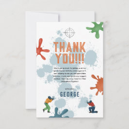 Cartão De Agradecimento Meninos Azul Moderno Paintball Aniversário de Cria