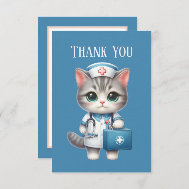 Cartão De Agradecimento Mensagem de adição do Cute Nurse cat (Frente/Verso)