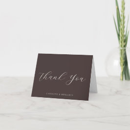 Cartão De Agradecimento Mensagem de Casamento em Caligrafia Marrom Elegant