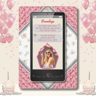 Cartão De Agradecimento Mensagem de Texto Rosa-Rosa Divertido - Obrigado C