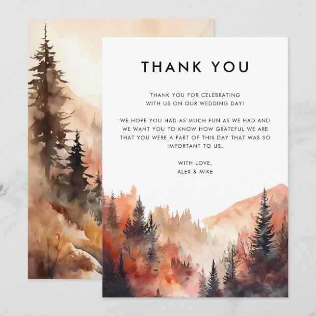 Cartão De Agradecimento Mensagem Personalizada de Queda de Casamento Moder (Frente/Verso)