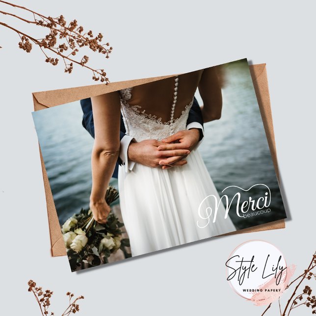 Cartão De Agradecimento Merci Beacoup Foto Casamento Obrigado (Criador carregado)