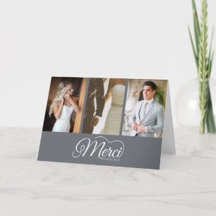 Cartão De Agradecimento Merci Beaucoup Gray Photo Hand Lettered Wedding