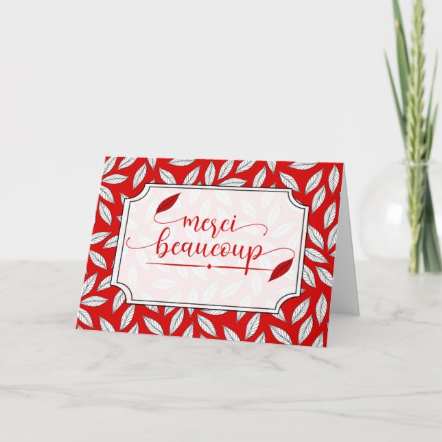 Cartão De Agradecimento Merci Beaucoup - Negócios Franceses Obrigado Red (Frente)