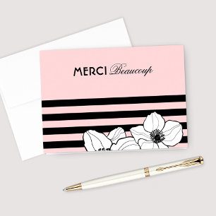 Cartão De Agradecimento Merci Beaucoup Pink Black French Anemone Flowers