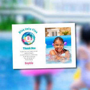 Cartão De Agradecimento Mergulhe Na Foto Da Festa de aniversário De Cinco 