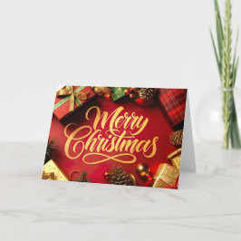 Cartão De Agradecimento "Merry Christmas" Schrift mit Geschenken & Zapfen
