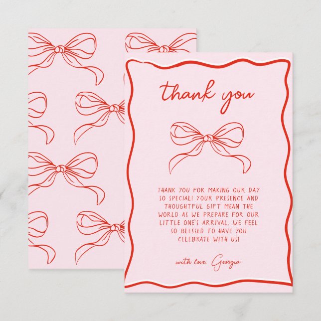 Cartão De Agradecimento Merry Little Baby Shower Hand Drawn Bow Thank You (Frente/Verso)