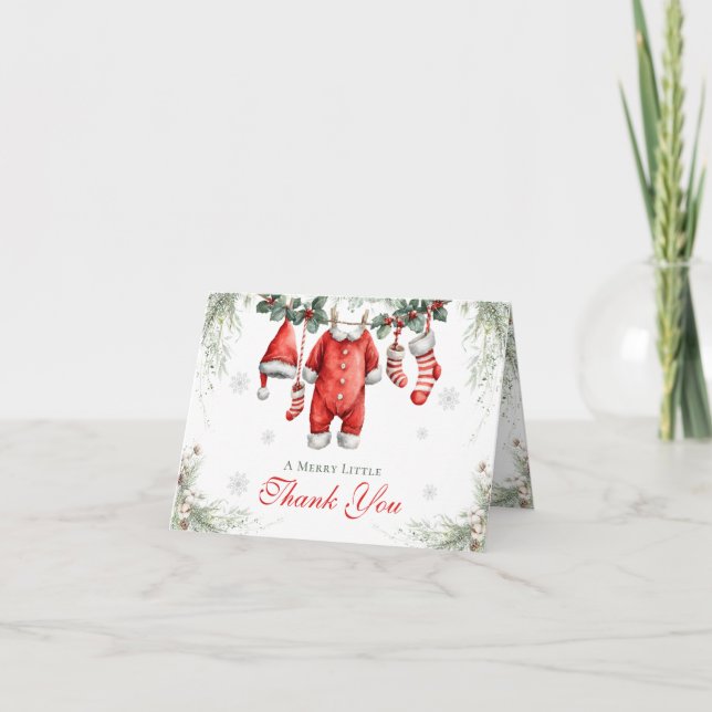 Cartão De Agradecimento Merry Little Baby Shower Santa Clothesline (Frente)
