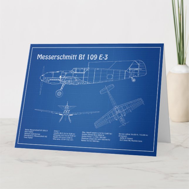 Cartão De Agradecimento Messerschmitt Bf 109 - Airplane Blueprint AD (Frente)