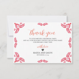 Cartão De Agradecimento Mexican Talavera Orange Floral Minimalist Wedding