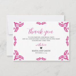 Cartão De Agradecimento Mexican Talavera Pink Floral Minimalist Wedding