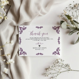 Cartão De Agradecimento Mexican Talavera Purple Floral Minimalist Wedding