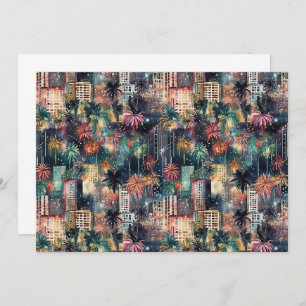 Cartão De Agradecimento Miami no Natal e Ano Novo em Aquarelas