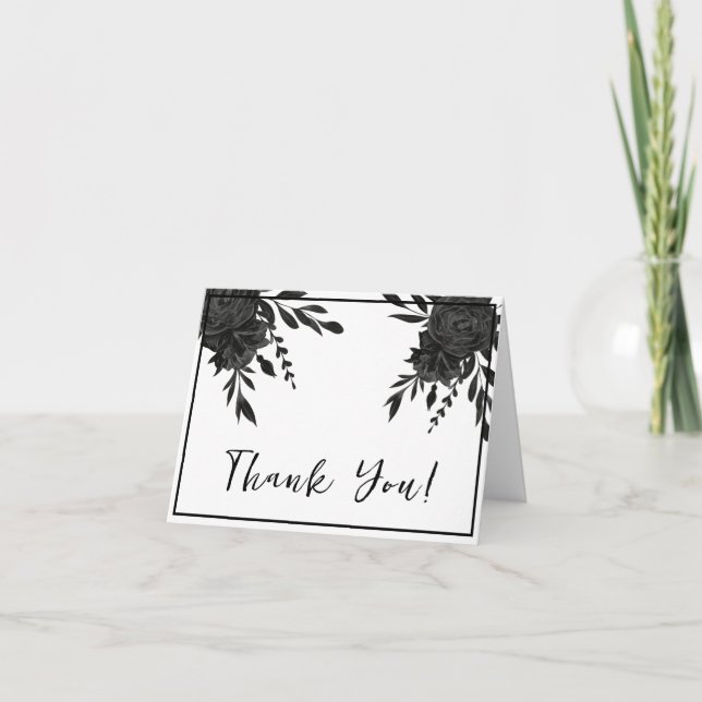 Cartão De Agradecimento Midnight Bloom: Um Casamento Floral Negro (Frente)