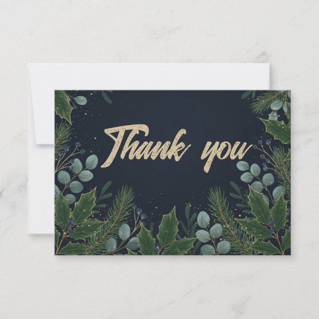 Cartão De Agradecimento Midnight Blue Winter Foliage Holiday Thank You (Frente)