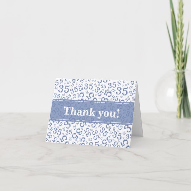 Cartão De Agradecimento Milestone 35 Random Number Pattern Blue/White (Frente)