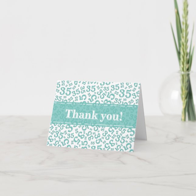 Cartão De Agradecimento Milestone 35 Random Number Pattern Teal/White (Frente)