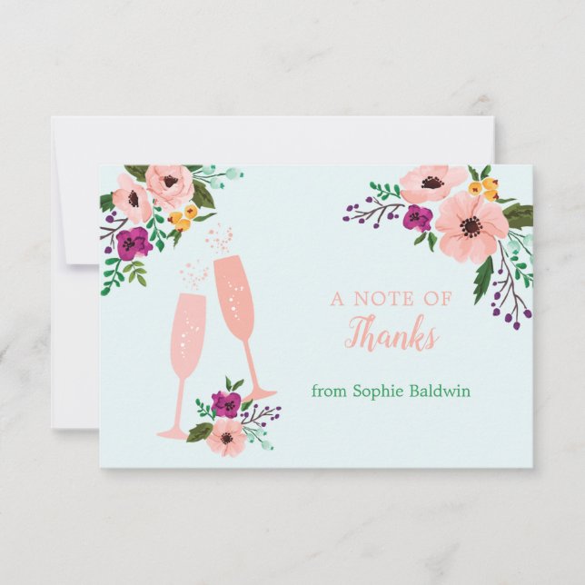 Cartão De Agradecimento Mimosa e Flores Brunch e Espumante Festa de Noiva (Frente)