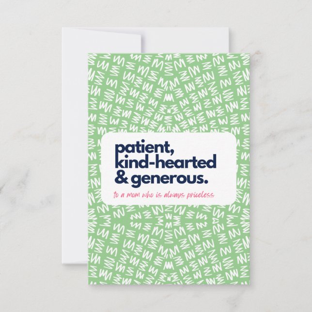 Cartão De Agradecimento Minha mãe é paciente sem preço, gentil e generosa (Frente)